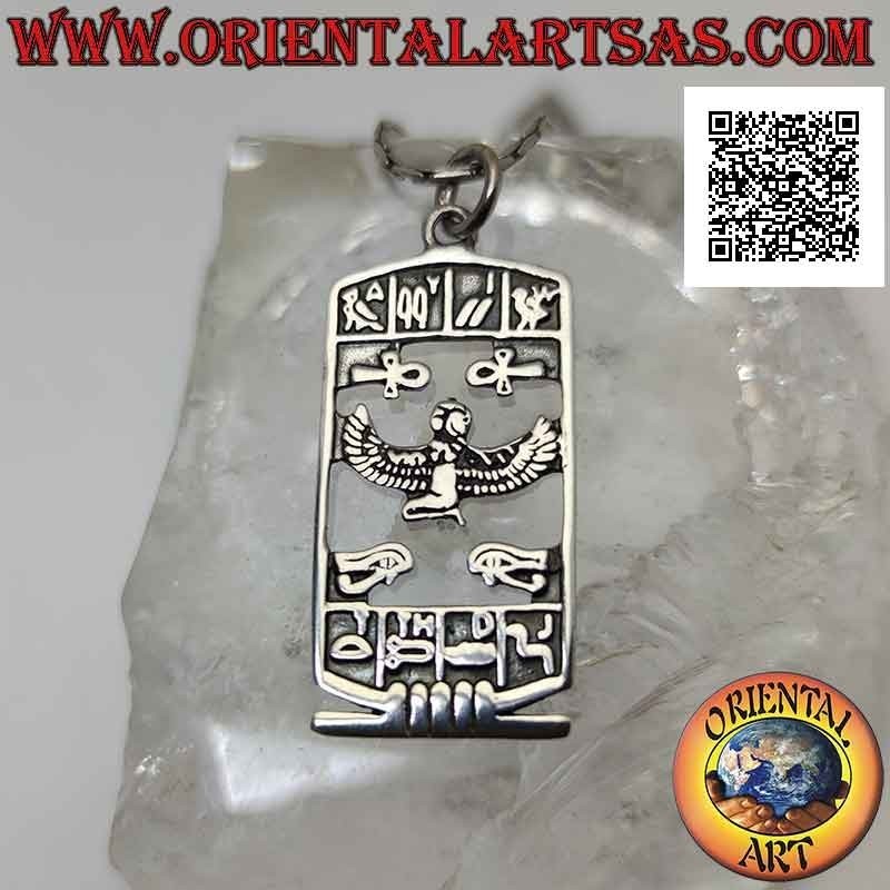 Silberanhänger, Lochplatte mit Isis, Ankh-Kreuz, Horusauge und Hieroglyphen