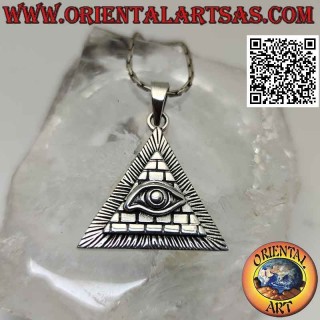 Colgante de plata, ojo de la providencia en pirámide (símbolo masónico)