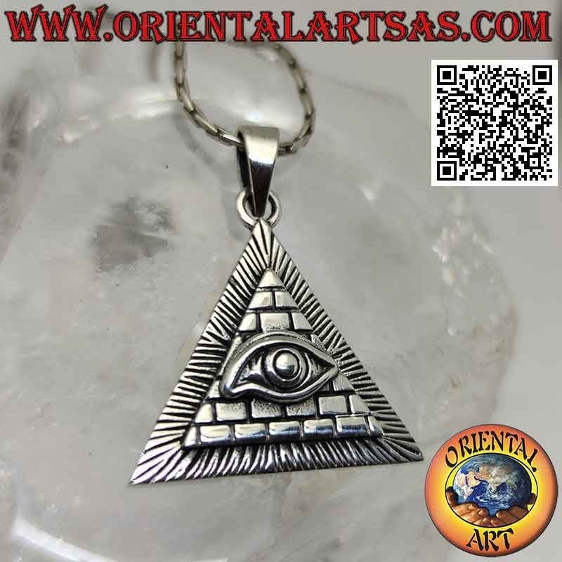 Ciondolo in argento, occhio della provvidenza su piramide (simbolo massonico)