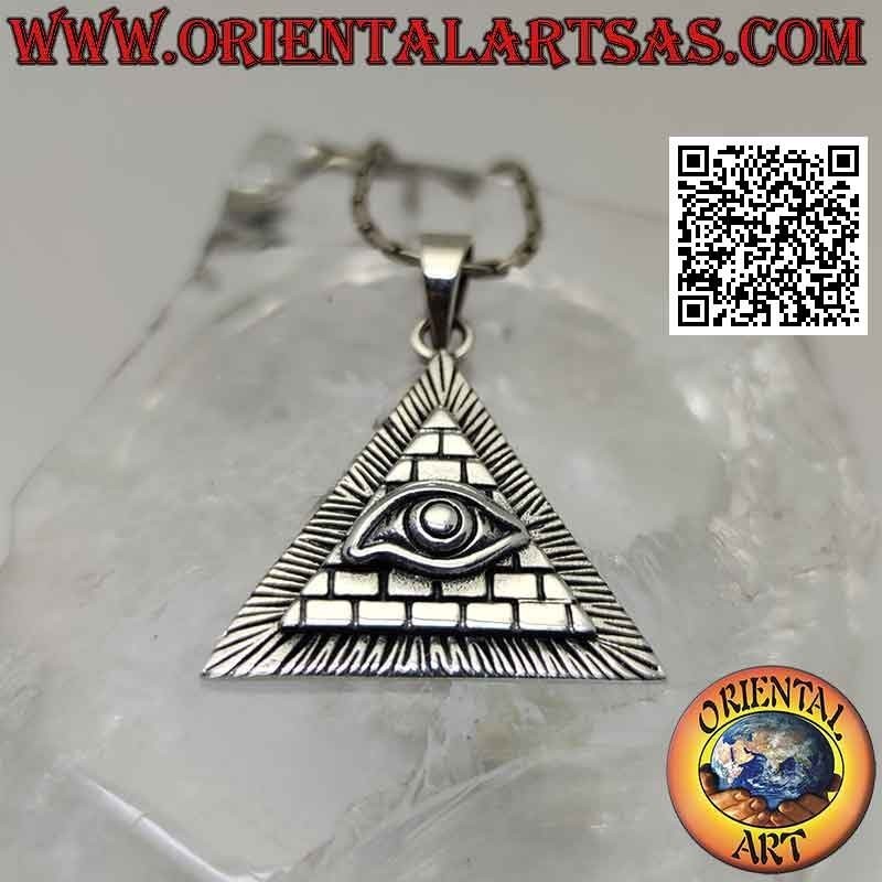 Ciondolo in argento, occhio della provvidenza su piramide (simbolo massonico)