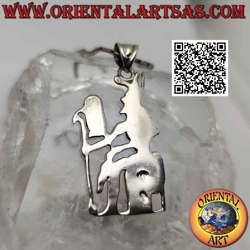 Colgante de plata, el dios egipcio Horus sentado en el trono