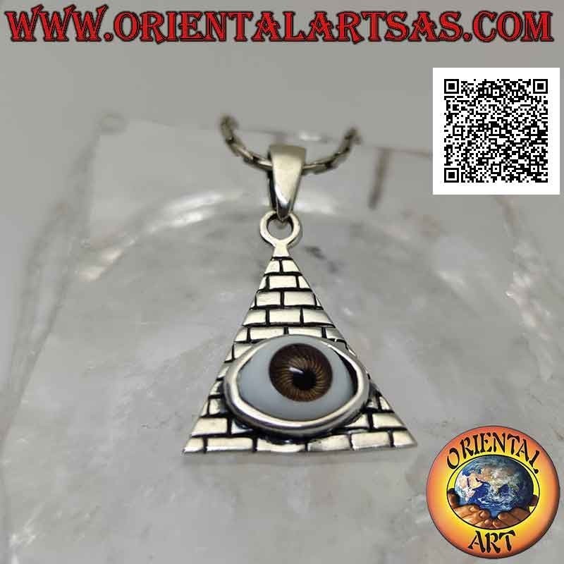 Silver pendant, eye of providence on engraved brick pyramid (masonic symbol)