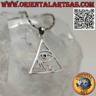Colgante de plata, ojo de Ra / Horus en el triángulo (pirámide) perforado (Udjat)