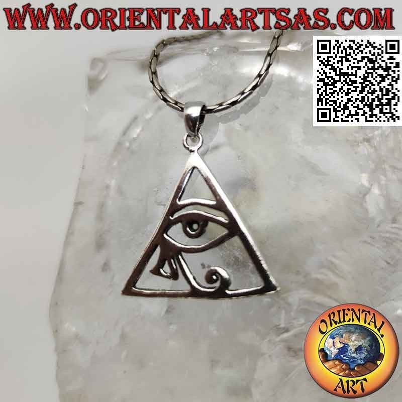 Colgante de plata, ojo de Ra / Horus en el triángulo (pirámide) perforado (Udjat)