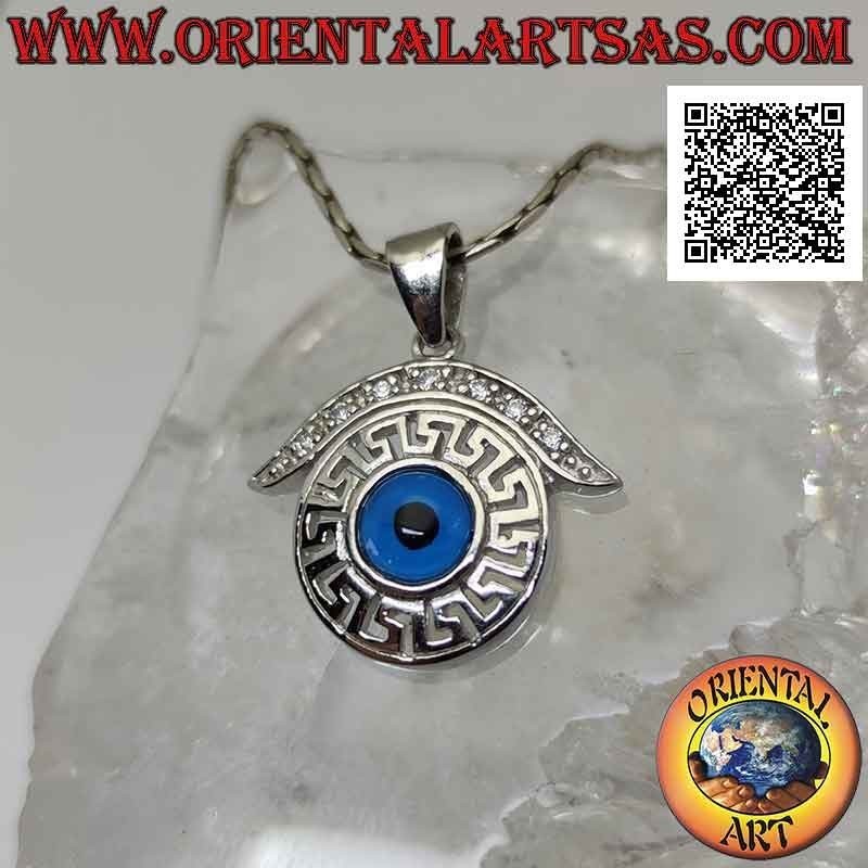 Colgante de plata, el ojo de Alá rodeado de cejas perforadas de circonita griega y cúbica