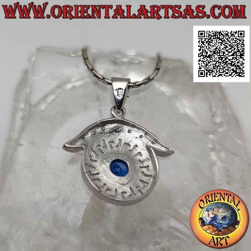 Silver pendant, Allah's eye surrounded by perforated Greek and zircon eyebrows