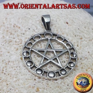 colgante de plata, estrella de cinco puntas con las fases lunares