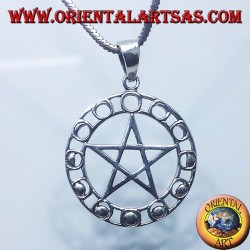 silver pendant, pentagram with lunar phases