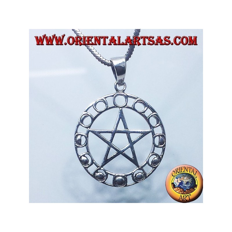 ciondolo in argento pentacolo con fasi lunare