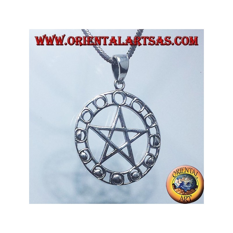 silver pendant, pentagram with lunar phases