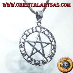 pendentif en argent, pentagramme avec des phases lunaires