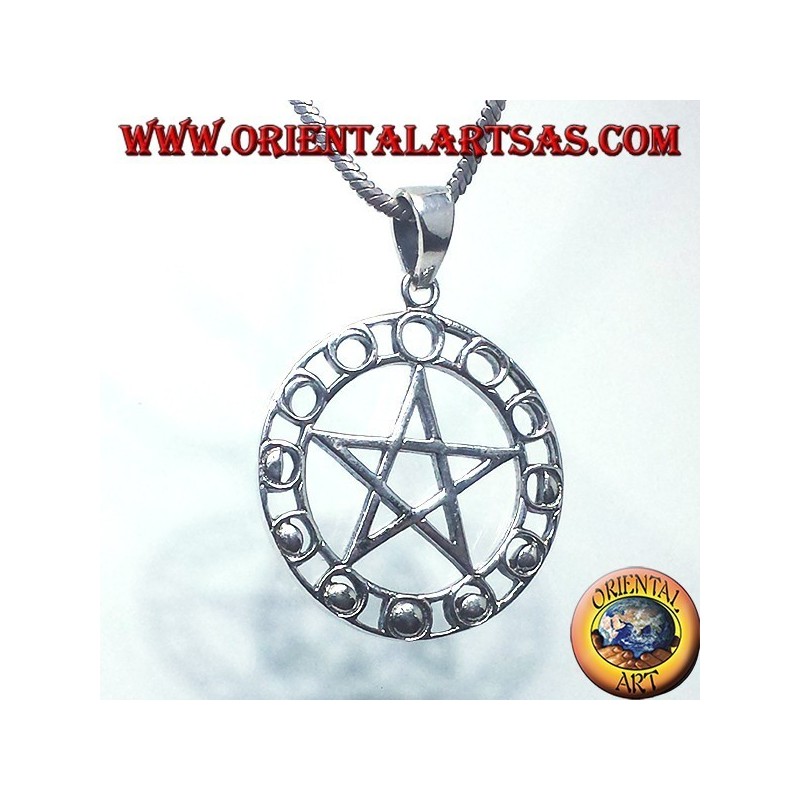 Silber Anhänger, Pentagramm mit Mondphasen