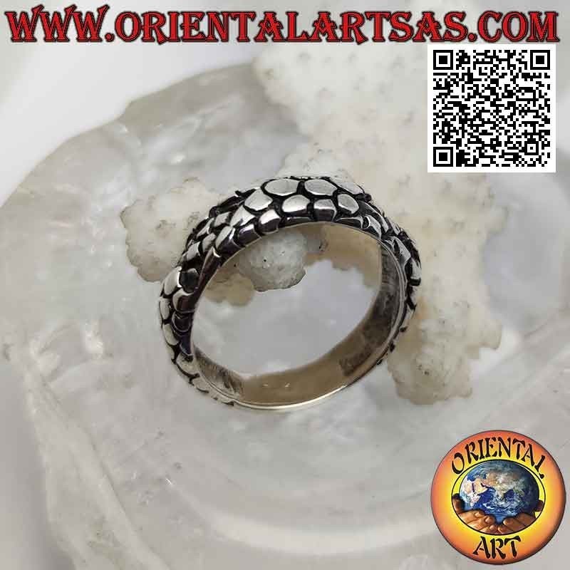 Silver ring with worked band, scaled dragon skin