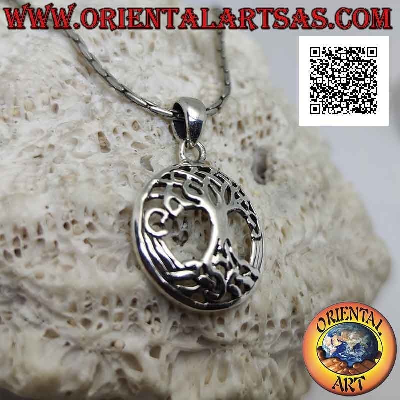 Ciondolo in argento, Yggdrasil nel cerchio da 19 mm Ø (albero della vita o albero cosmico)