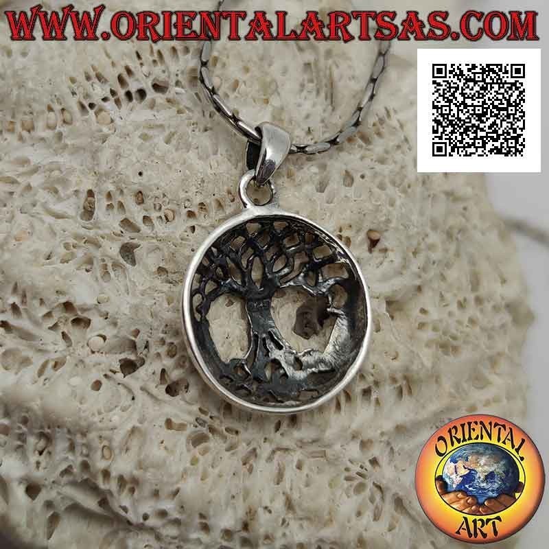 Ciondolo in argento, Yggdrasil nel cerchio da 19 mm Ø (albero della vita o albero cosmico)