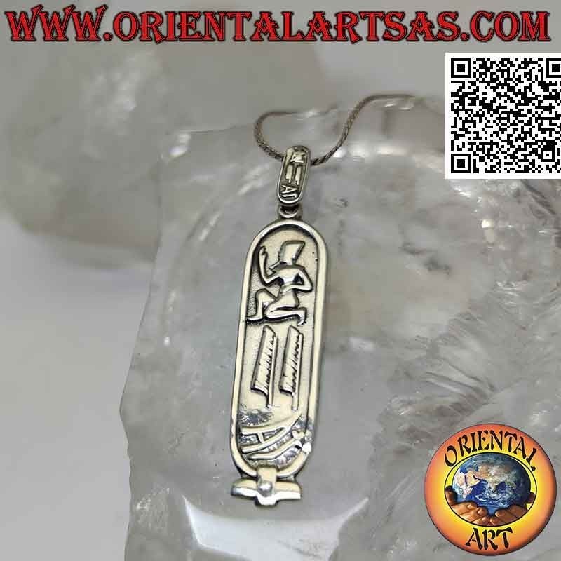 Silver pendant, Egyptian table with subject and hieroglyphs in bas-relief