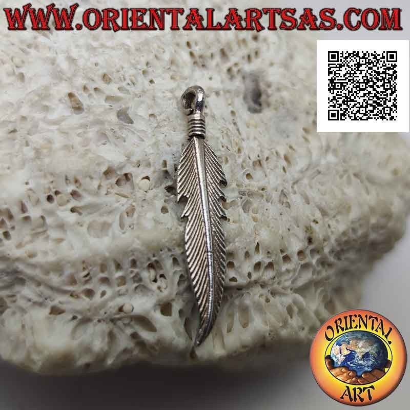 Ciondolo in argento, piuma semplice (simbolo di purificazione) con punta curva