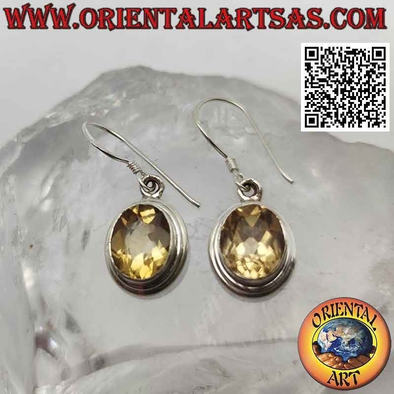 Orecchini in argento con topazio giallo naturale ovale e doppio bordo liscio