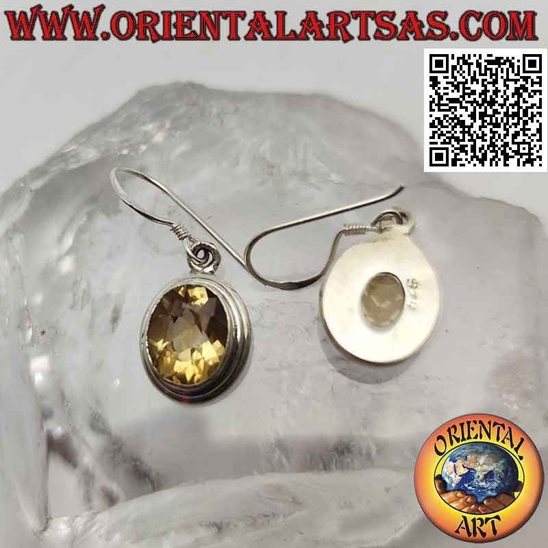 Orecchini in argento con topazio giallo naturale ovale e doppio bordo liscio