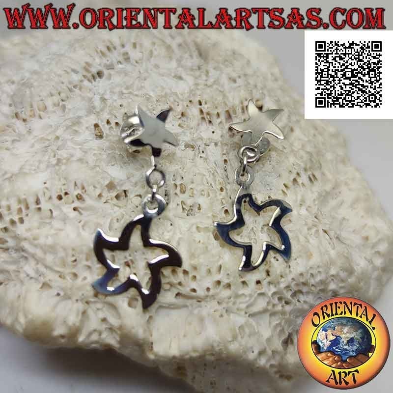 Orecchini in argento stella curva liscia piatta a lobo con contorno di stella pendente