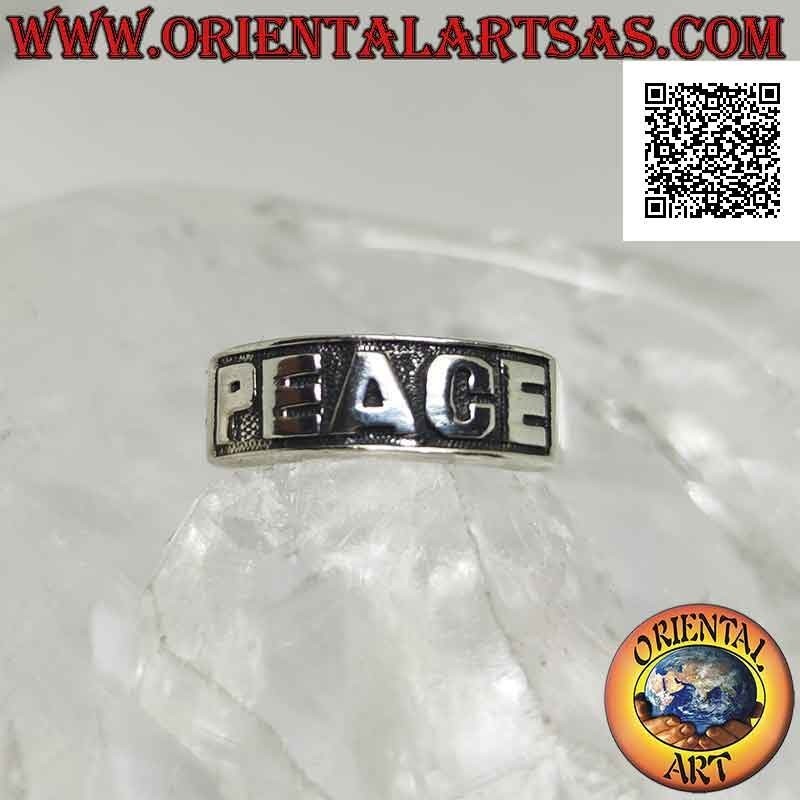 Anillo de plata con banda creciente con "PAZ" escrito en bajorrelieve