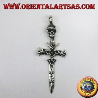 Silber Anhänger, Schwert mit Totenkopf