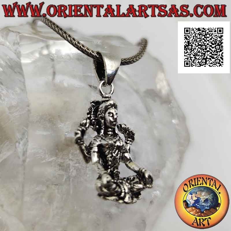 Ciondolo in argento, statua di Visnù (divinità maschile vedica) in posizione seduta