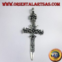 silver pendant, sword with skull