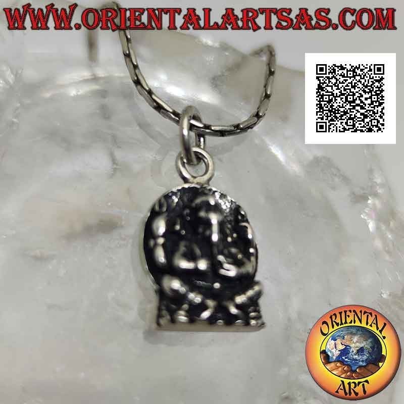 Silver pendant, statue of Ganesha or Ganesh (elephant god) on a round background
