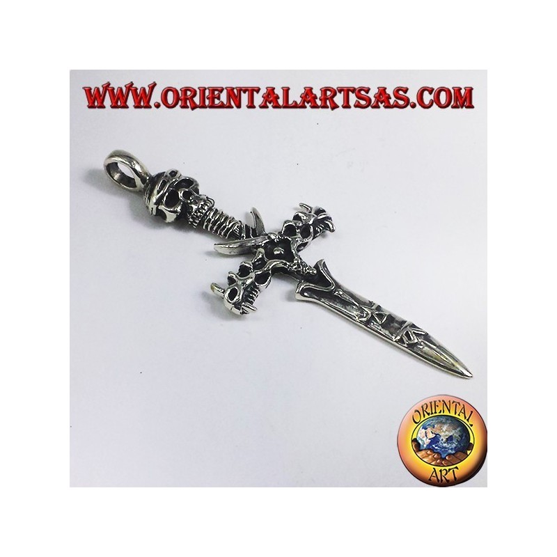 Silber Anhänger, Schwert mit Totenkopf