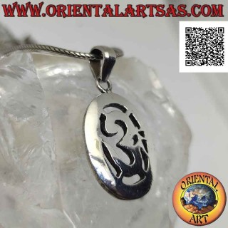 Pendentif en argent, mantra hindou ॐ om en ovale lisse, large et épais