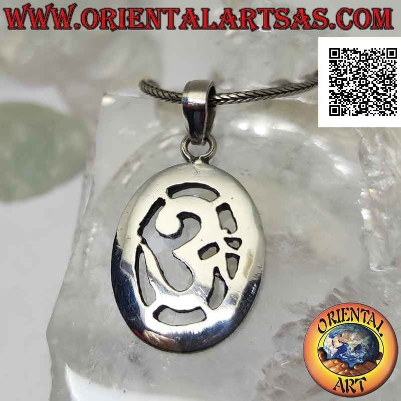 Silberanhänger, Hindu-Mantra ॐ om im glatten, großen und dicken Oval