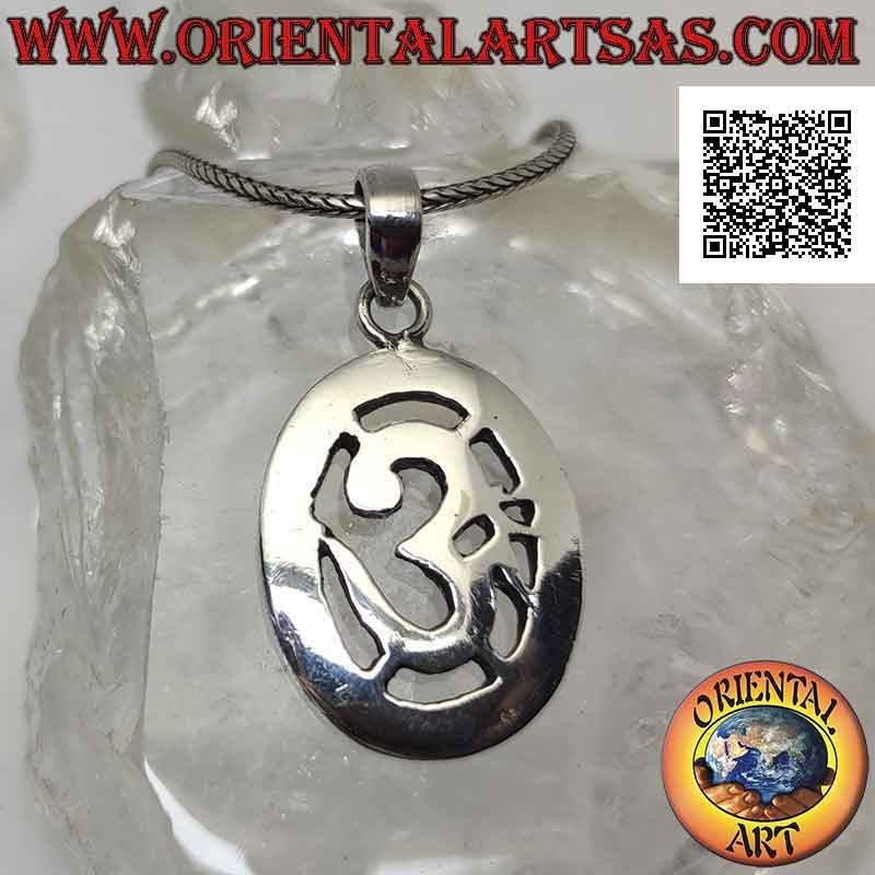 Silberanhänger, Hindu-Mantra ॐ om im glatten, großen und dicken Oval