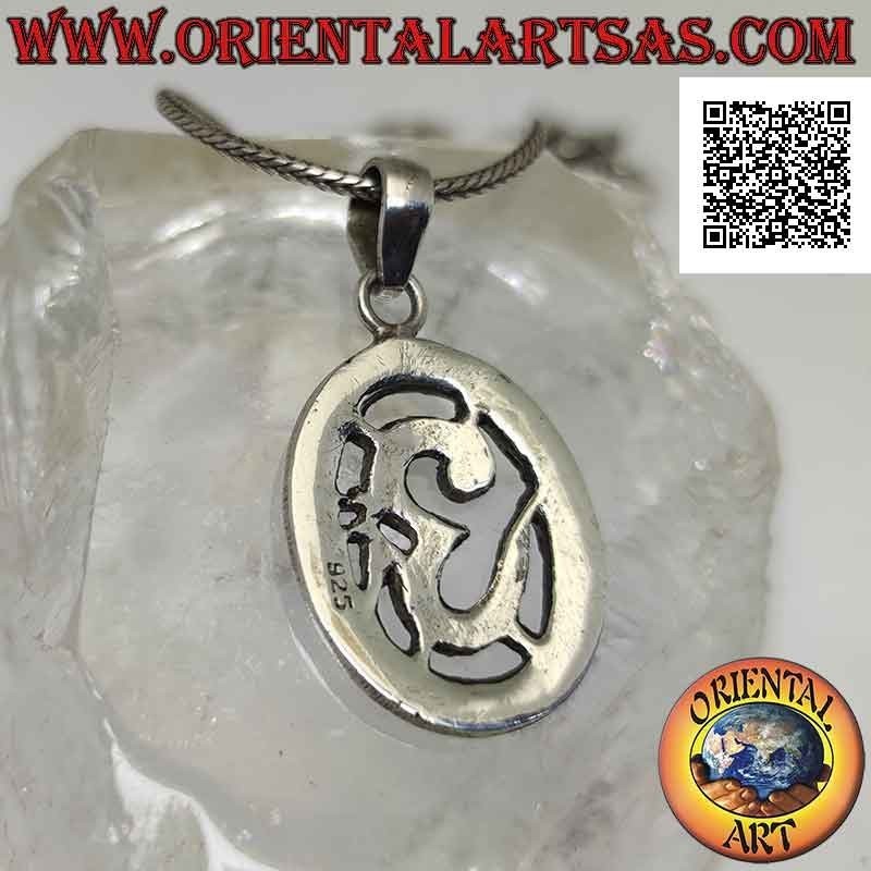 Silver pendant, Hindu mantra ॐ om in smooth, large and thick oval