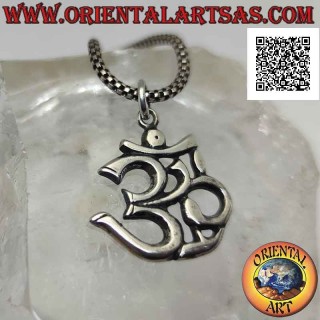 Ciondolo in argento a forma di mantra induista ॐ om liscio e piatto da 22 mm