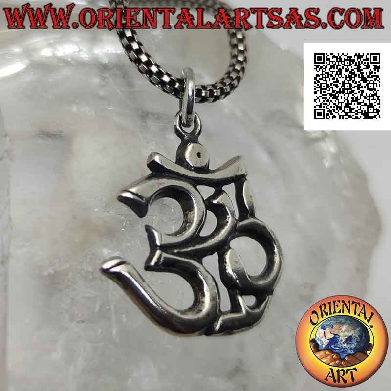Colgante de plata de ley en forma de mantra hindú ॐ om liso y plano 22 mm