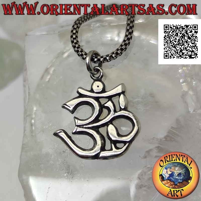 Ciondolo in argento a forma di mantra induista ॐ om liscio e piatto da 22 mm