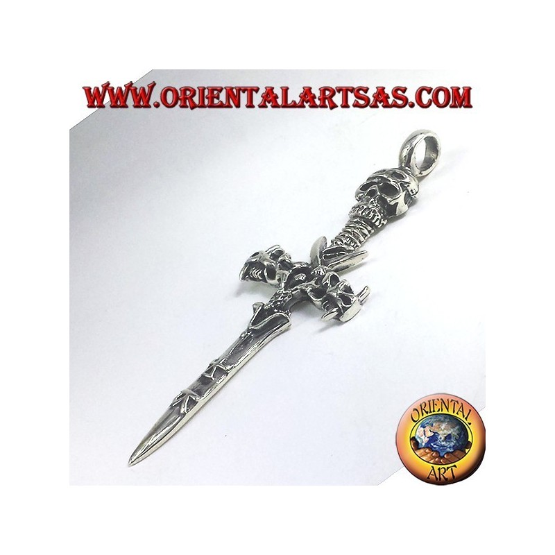 silver pendant, sword with skull