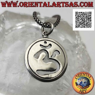 Silver pendant, large round medal with openwork Hindu mantra ॐ om
