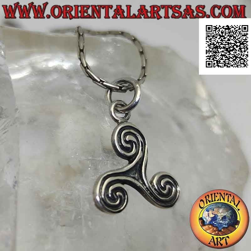 Silver pendant in the shape of a triskele triskell triskel with spiral terminations