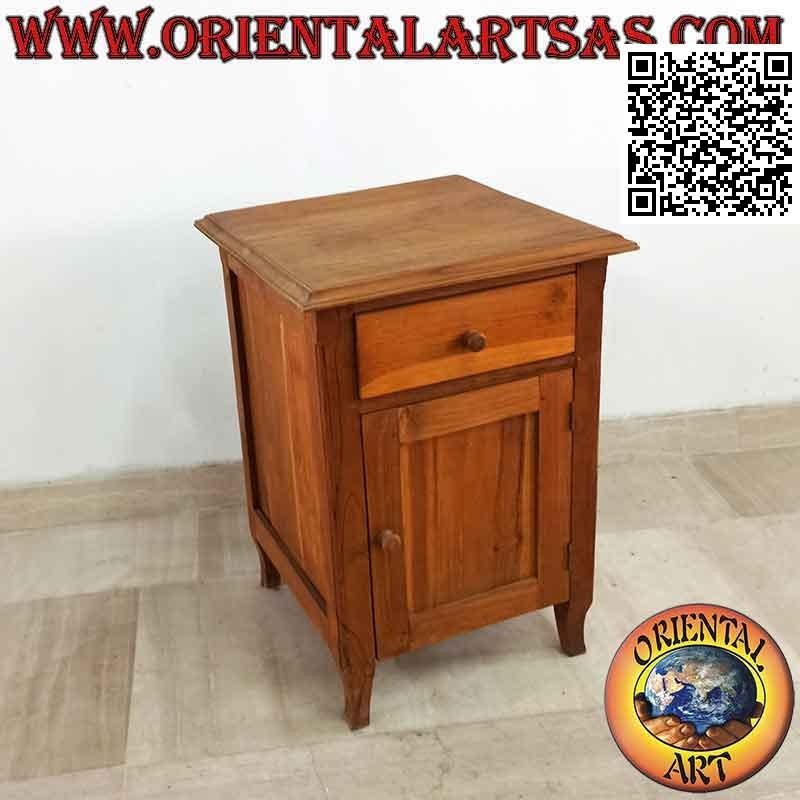 Simple bedside table with drawer and door in teak wood