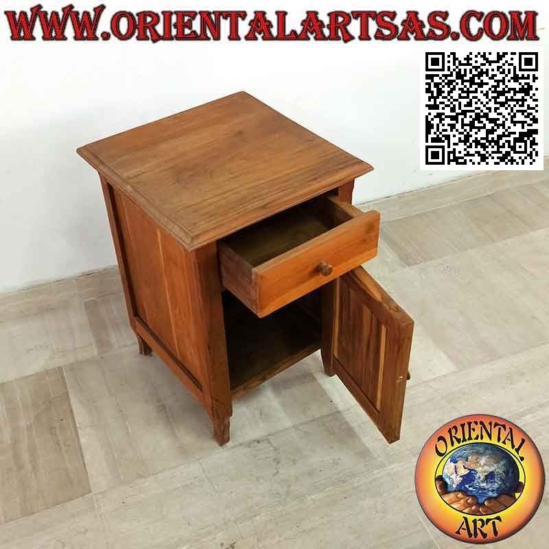 Simple bedside table with drawer and door in teak wood