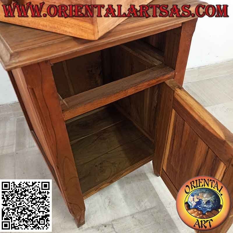 Mesita de noche simple con cajón y puerta en madera de teca
