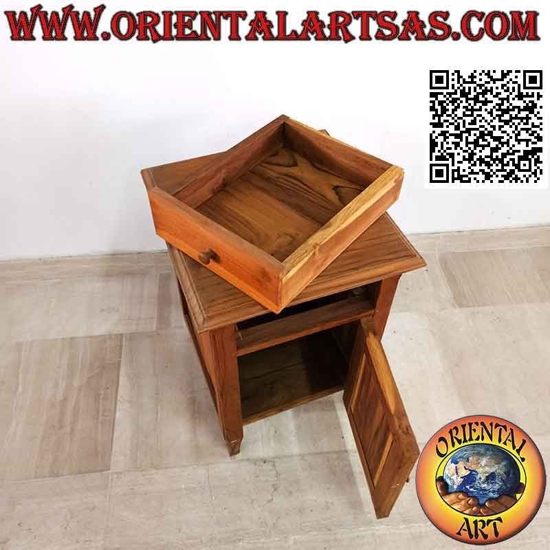 Mesita de noche simple con cajón y puerta en madera de teca