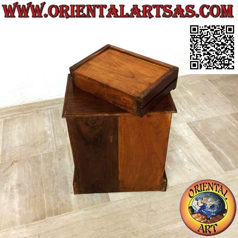 Low bedside table with three drawers in teak wood