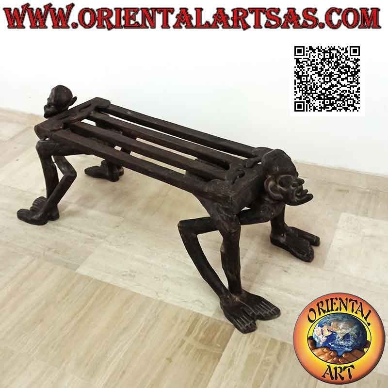 Panca a due posti con sculture di primitivi in stile etnico in legno di teak