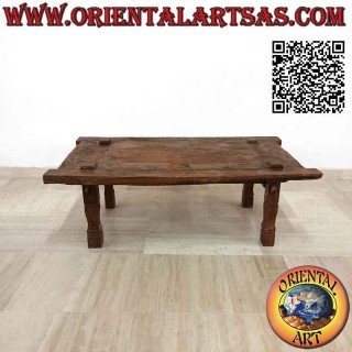 Tavolo antico basso da salotto primitivo in legno antico di teak
