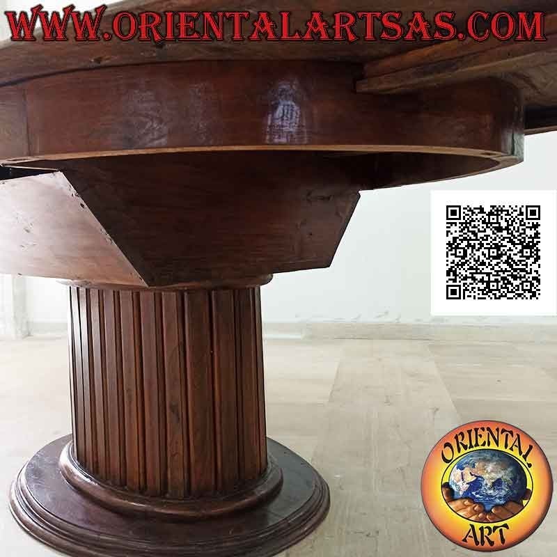 Tavolo ovale allungabile su piede unico centrale a doghe in legno di teak (157x100 cm)