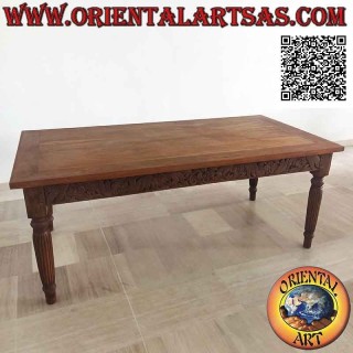 Rectangular table with hand-carved floral decoration on the sides in antique teak wood (200 * 100)
