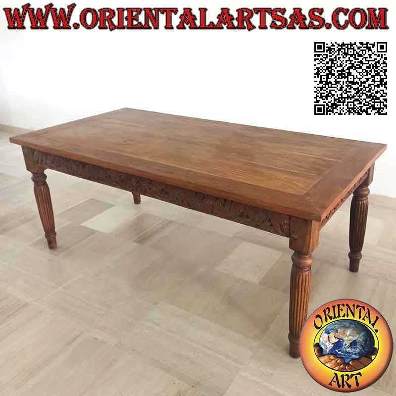 Mesa rectangular con decoración floral tallada a mano en los laterales en madera de teca antigua (200 * 100)
